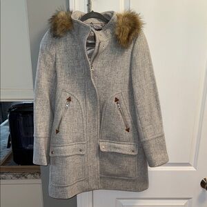 J Crew Wool Gray Fur-Trimmed Women's Nello Gori Coat